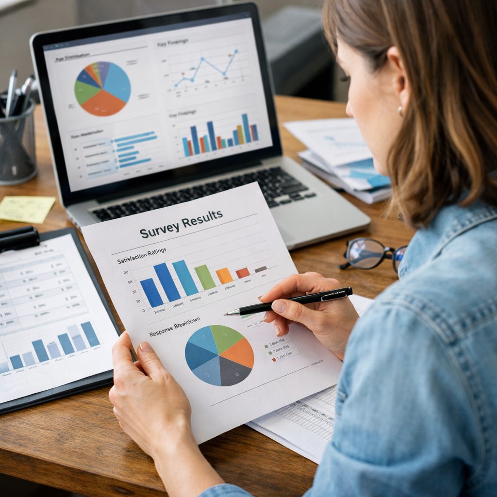 Researcher Analyzing Survey Results